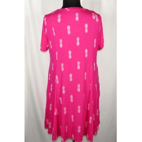 Torrid Plus Size 1X Pink Pineapple Print Short Sleeve Dress, Pockets, Super Soft - Picture 5 of 8